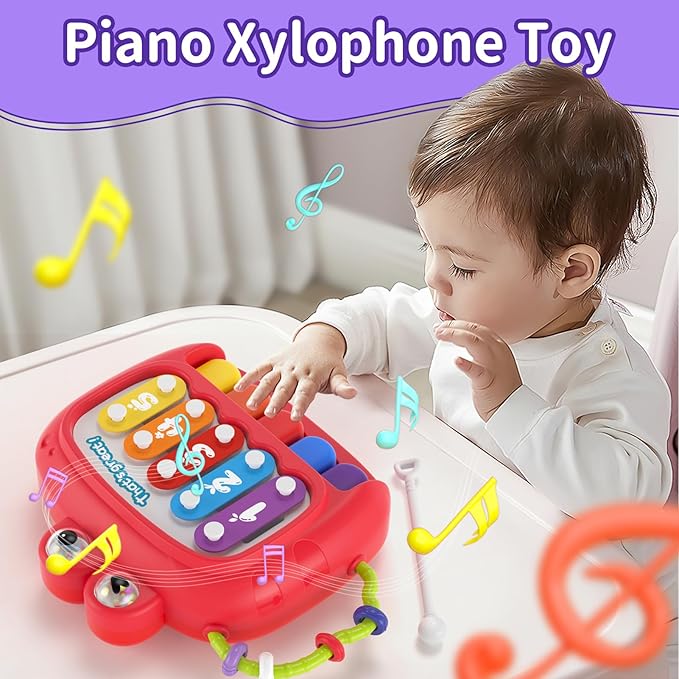 4 in 1 Baby Toys for 6 12 18 Month, Learning Toys for Babies 6-12 Months, Busy Cube, Stacking Sorter, Piano Xylophone Pull String Travel Toy, Birthday Gifts for Toddlers 1 2 Years Old-PurrikoPets