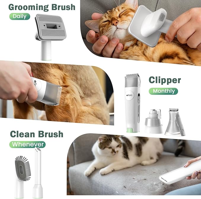 Afloia 6-in-1 Dog Grooming Kit, Pet Grooming Vacuum for Shedding, Dog Hair Vacuum with Clipper Nail Trimmer Grinder, Pet Brush Groomer at Home, Low Noise Cats Hair Remover, 1.5L Dust Cup, Green-PurrikoPets