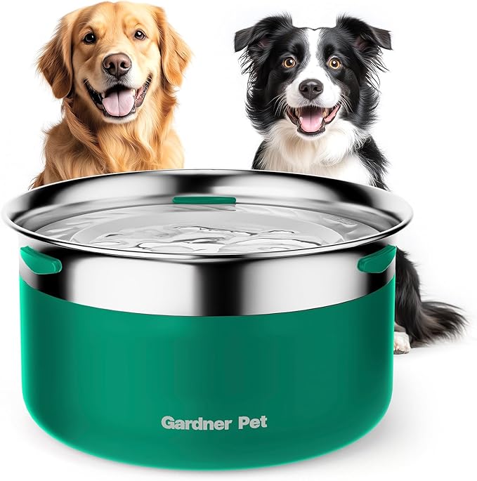 Gardner Pet Dog Bowls 1 Gallon (3.85L) Stainless Steel No Spill Dog Water Bowl, Slow Water Feeder Metal Bowls, Spill Proof Water Dispenser for Large Dogs, Promotes Healthy Hydration-PurrikoPets