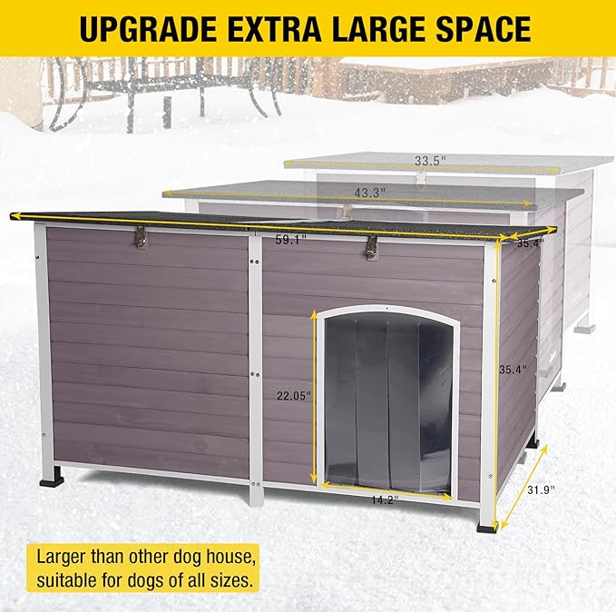 Aivituvin Outdoor Dog House 59" Extra Large Insulated Dog Kennel with Insulation Liner for Winter,All-Around Iron Frame-PurrikoPets