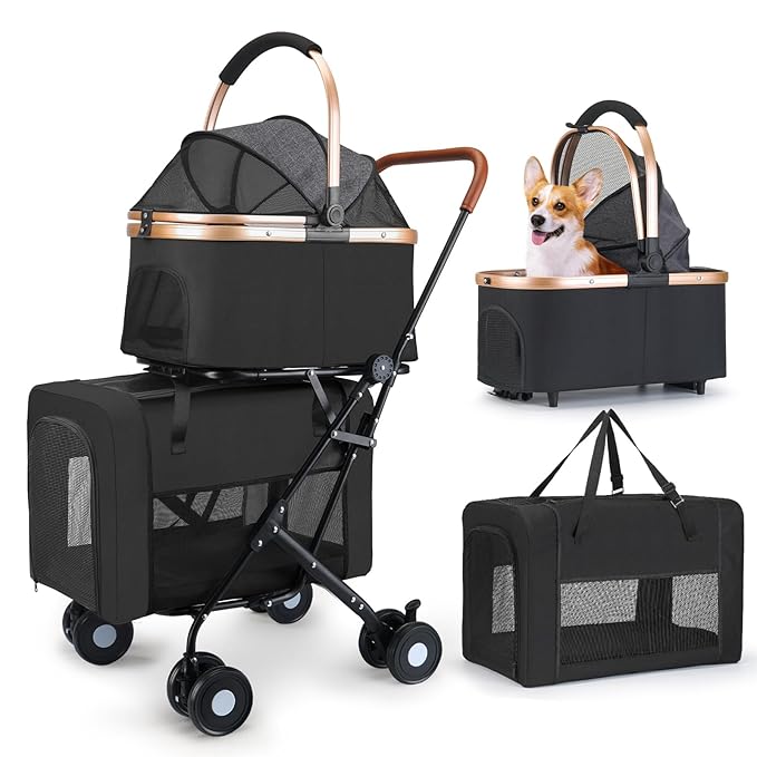 Double Pet Stroller for Small Medium Dogs - 4 In1 Dog Stroller for 2 Pets, Detachable and Foldable with 360°Rotating Wheels, Easy Assembly and Compact Size-PurrikoPets