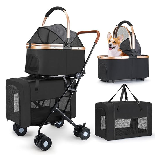 Double Pet Stroller for Small Medium Dogs - 4 In1 Dog Stroller for 2 Pets, Detachable and Foldable with 360°Rotating Wheels, Easy Assembly and Compact Size-PurrikoPets