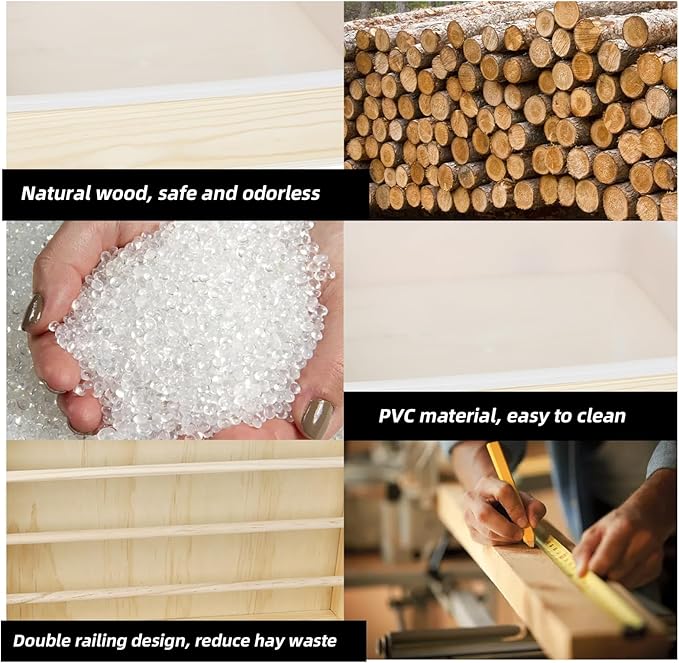 2 in 1 Wooden Rabbit Hay Feeder Box Safe Bunny Feeder Manger Grass Food Holder Rack Hay Holder with Toilet Rabbit Hay Feeder with Litter Pan Designed for Rabbits Guinea Pig Hamster Small Animals-PurrikoPets