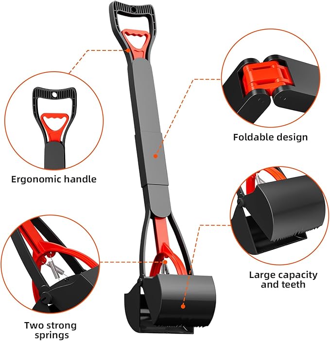 2 Pack 32 Inch Foldable Dog Pooper Scooper,Dog Poop Pick Up Tool for Large&Small Dogs,Sturdy & Light Weight,Easy to Carry and Clean-PurrikoPets