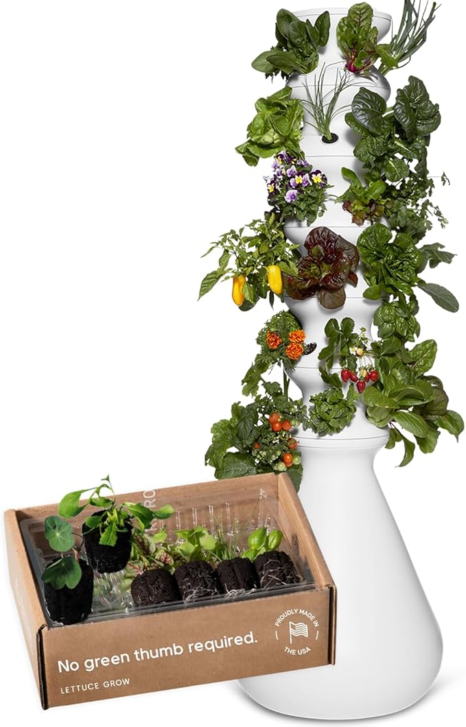 Farmstand Starter Kit + 36 Seedling Credits | Large Hydroponic Growing System Kit | Self-Watering Outdoor Vertical Garden Planter Tower | 6ft 1in | Made in USA-PurrikoPets