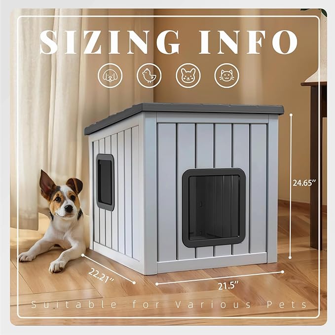 DRATO Dog House Indoor and Outdoor with Weatherproof Roof Removable Floors for Small to Middle Sized Dogs Easy to Assemble (Gray, 24.65 * 21.5 * 22.21)-PurrikoPets