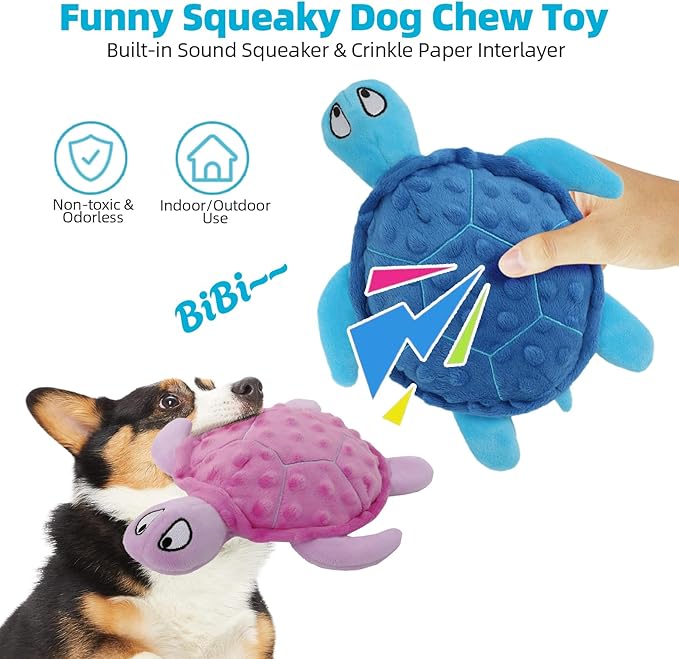 Adpartner Crinkle Dog Toys, 2 Pack Stuffed Turtle Dog Toys Squeaky Plush Dog Toy to Keep Them Busy, Interactive Dog Squeaky Toys for Small to Medium Dogs Teething Training Reduce Boredom-PurrikoPets