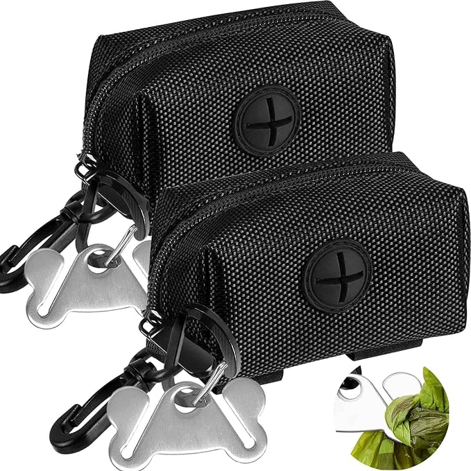 Dog Waste Bag Dispenser Pet Poop Bags Holder for Doggie Waste Bags Dispensers Soft Fabric Zipper Small Doggy Puppy Pouch for Leash Accessory Attachment with Carrier,2PCS Black-PurrikoPets