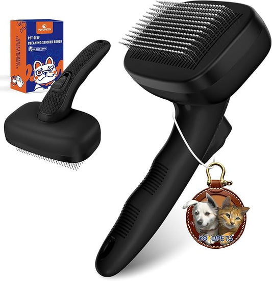 Dog Self Cleaning Slicker Brush for Shedding, Ideal for Short Long Haired Dogs, Including Cat. Removes Loose Fur, Undercoat, Mats, Tangled Hair. Suit for Large Medium Small Animal, Black-PurrikoPets