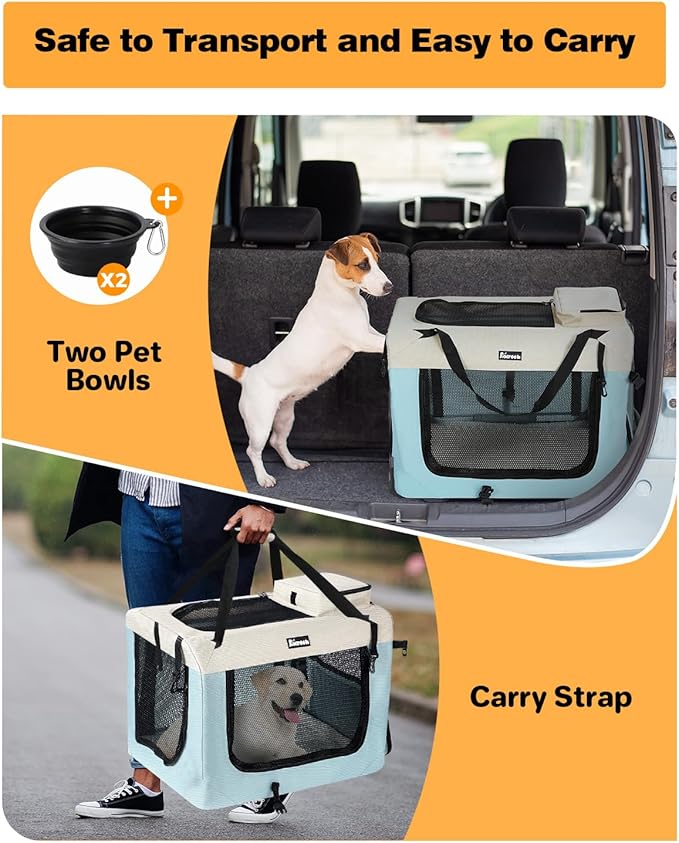 Extra Large Dog Crate with 2 Foldable Bowl, 36 Inch Collapsible Travel Dog Crate Kennel with Soft Blanket for Medium Dogs,Indoor & Outdoor (36" L x 25" W x 25" H, Blue)-PurrikoPets