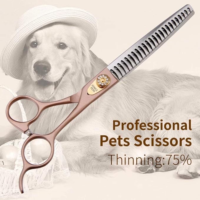 Fenice Peak Thinning Shears for Dogs and Cats Pet Grooming Scissors Chunkers Shears 440C Stainless Steel Professional Dog Trimming Scissors 7''-PurrikoPets