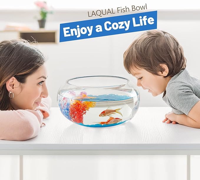 2 Gallon Glass Fish Bowl with Decor, Include Fluorescent Stones & Colorful Plastic Trees, High White Glass for Clear View, Small Fish Bowl/Vase/Aquarium for Betta Fish/Goldfish, Nice Home Décor-PurrikoPets