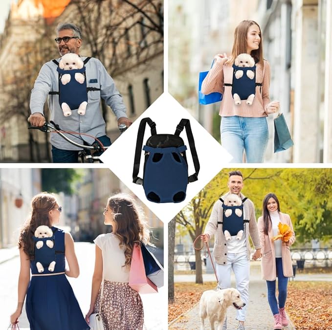 FEimaX Dog Carrier Backpack Pet Legs Out Front Cat Travel Bag, Adjustable Puppy Backpacks Carriers Hands-Free for Small Medium Dogs Cats Hiking Traveling Camping Daily Walking (X-Large, Navy)-PurrikoPets