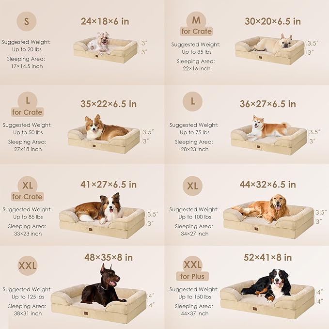 EHEYCIGA Orthopedic Dog Bed for Medium Dogs, Waterproof Memory Foam Medium Dog Beds with Sides, Non-Slip Bottom and Egg-Crate Foam Pet Couch Bed with Washable Removable Cover, Greige-PurrikoPets