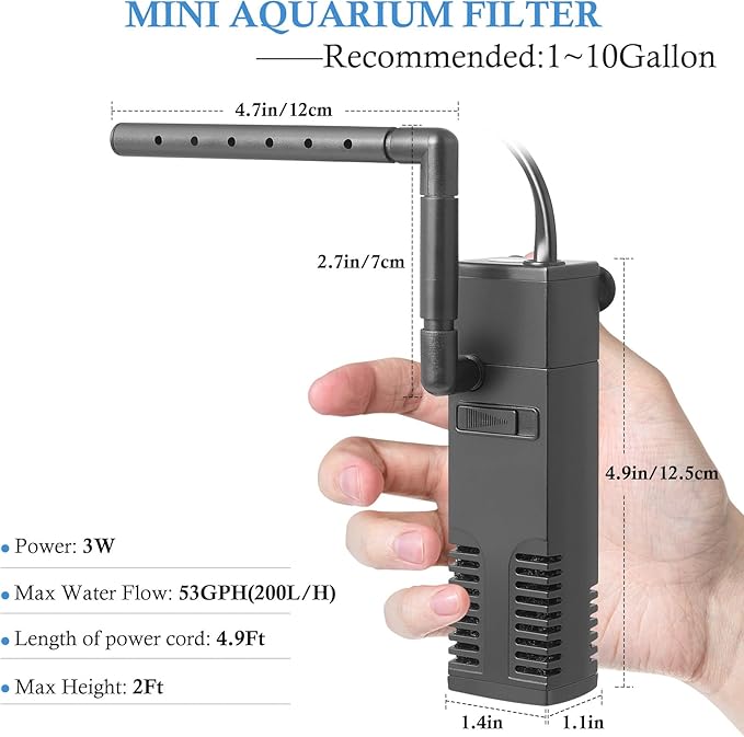 FEDOUR Submersible Aquarium Internal Filter, Filter with Water Pump for Fish Tank up to 35 Gallon (for 1-10 Gallon)-PurrikoPets