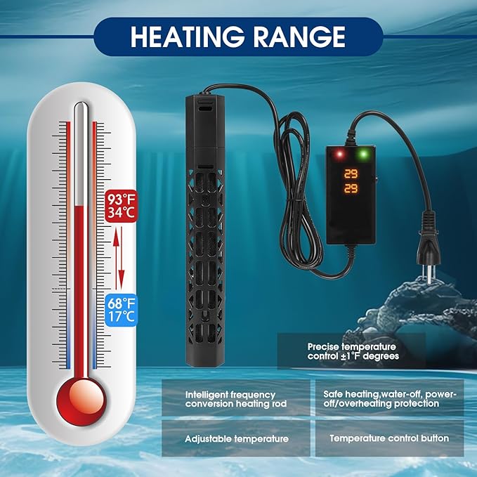 800w Aquarium Heater, Submersible Fish Tank Heater,Intelligent Frequency Conversion with Over-Temperature Protection and Automatic Power-Off When Leaving Water for-PurrikoPets