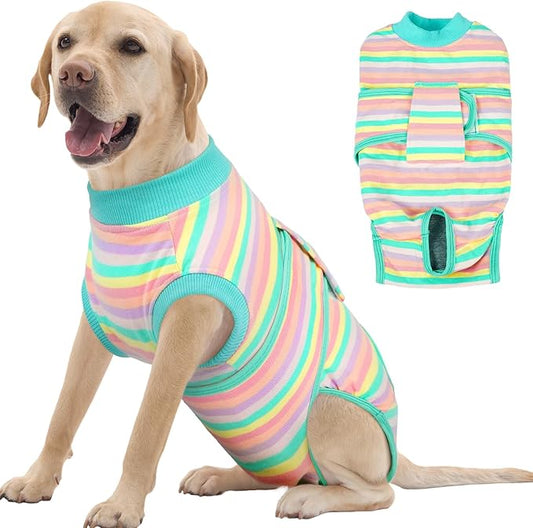 FUAMEY Recovery Suit for Dogs After Surgery,Soft Breathable Dog Bodysuit E-Collar & Cone Alternative Surgical Suit,Male Female Dog Neuter Spay Suits Anti Licking Wounds Onesie Mint Green Stripes XL-PurrikoPets