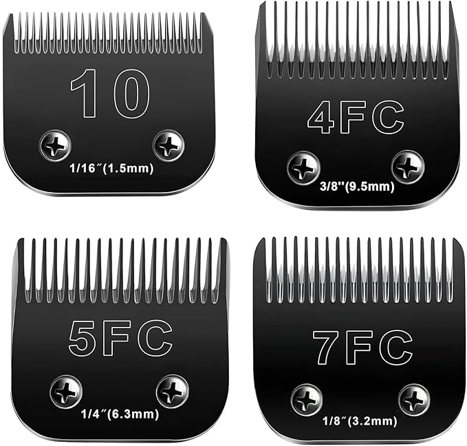 10 Blades Dog Grooming Blades Compatible with Andis/Oster A5/Wahl KM-10 Series Dog Clippers,Detachable Clipper Replacement Blade(4PCS-#10+4FC+5FC+7FC)-PurrikoPets