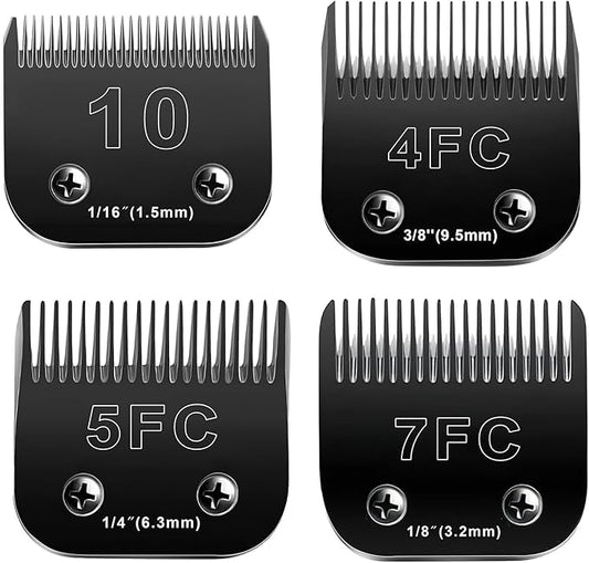 10 Blades Dog Grooming Blades Compatible with Andis/Oster A5/Wahl KM-10 Series Dog Clippers,Detachable Clipper Replacement Blade(4PCS-#10+4FC+5FC+7FC)-PurrikoPets