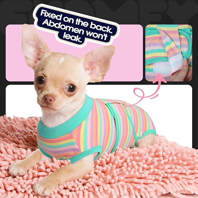FUAMEY Recovery Suit for Dogs After Surgery,Soft Breathable Dog Bodysuit E-Collar & Cone Alternative Surgical Suit,Male Female Dog Neuter Spay Suits Anti Licking Wounds Onesie Mint Green Stripes S-PurrikoPets