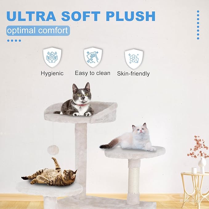 FDW Cat Tree 54in Cat Tower Multi-Level Durable Cat Scratching Post & Cozy Fun Cat Jumping Platform Space Saving Cat Condo Pet Play House for Indoor Cats,Beige-PurrikoPets