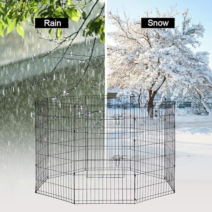 8-Panel Tall Dog Playpen Crate Fence Pet Kennel Play Pen Exercise Cage, 42-Inch, Black-PurrikoPets