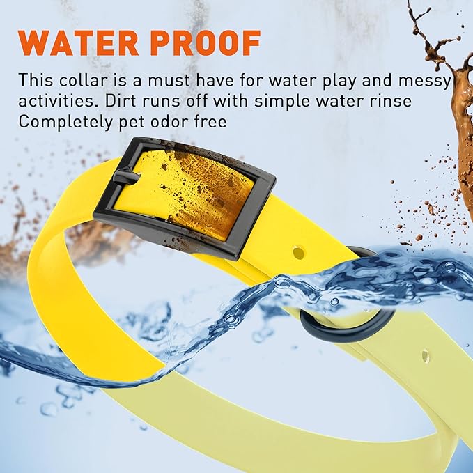 Dogline Biothane Waterproof Dog Collar Strong Coated Nylon Webbing with Black Hardware Odor- Proof for Easy Care Easy to Clean High Performance Fits Small Medium or Large Dogs, Lemon Yellow-PurrikoPets