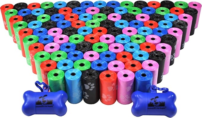 Downtown Pet Supply Rainbow Paw Print Poop Bags (2200 CT & 2 Dispensers) - Leak-Proof, Unscented, Clips to Leashes & Harnesses-PurrikoPets