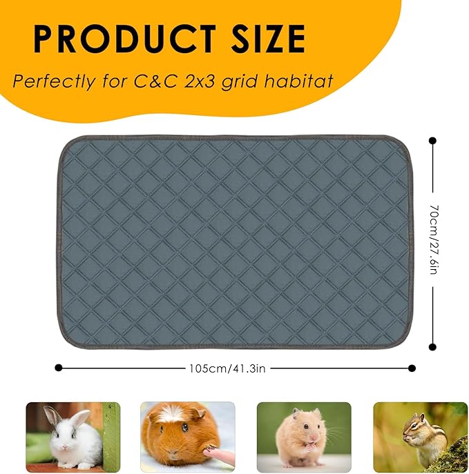 2 Pack Guinea Pig Cage Liners for C&C 2x3 Habitat Guinea Pig Bedding Washable | Super Absorbent | Waterproof | Non Slip | Reusable Guinea Pig Pee Pads for Small Animals Cages - 41.3" x 27.6"-PurrikoPets