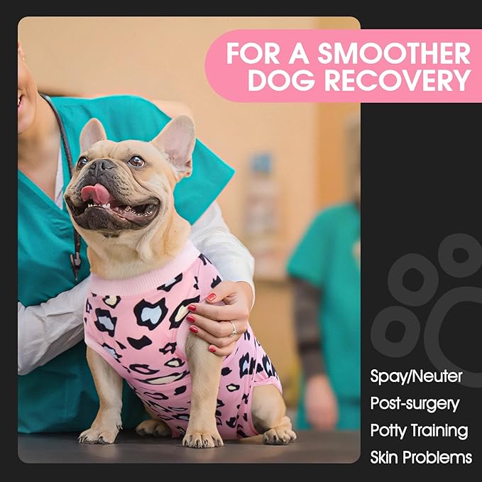 FUAMEY Recovery Suit for Dogs After Surgery,Soft Breathable Dog Bodysuit E-Collar & Cone Alternative Surgical Suit,Male Female Dog Neuter Spay Suits Anti Licking Wounds Onesie Pink Leopard XL-PurrikoPets