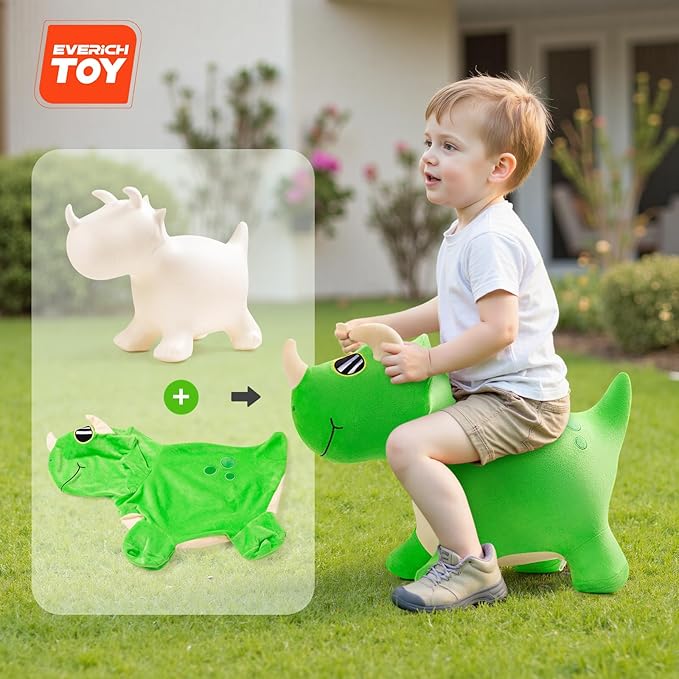 EVERICH TOY Bouncy Horse Dinosaur Toys, Inflatable Bouncing Animal Hopping Toys, Outdoor Indoor Ride on Bouncer, Boys Girls Birthday Gift for 18 Month 2 3 4 5 6 Year Old Kid- Plush Dinosaur Toy-PurrikoPets