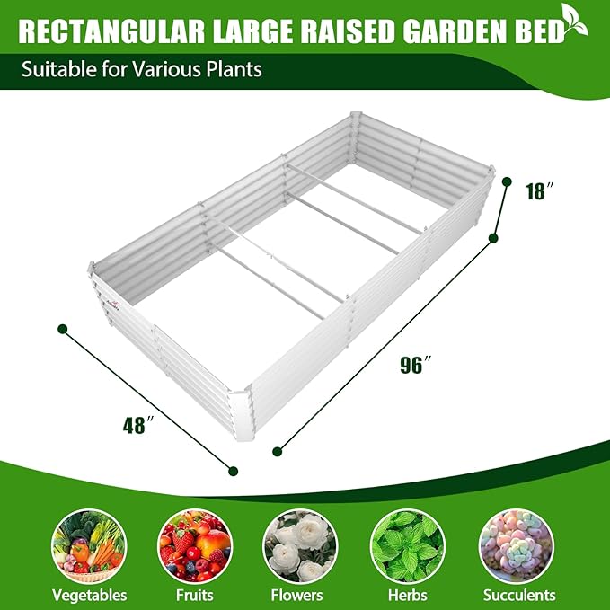 A ANLEOLIFE 8X4X1.5 ft Galvanized Raised Garden Bed, Rectangle Above Ground Modular Metal Planter Boxes Outdoor for Vegetables Flowers Herbs, Anti-Rust & Easy-Setup, Antique White-PurrikoPets