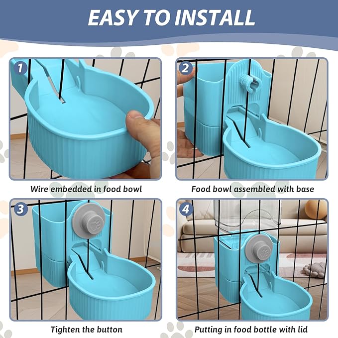 Fhiny Rabbit Food & Water Dispenser, Large Capacity Gravity Guinea Pig Feeder and Waterer Set for Cage Hanging Automatic Bunny Feeder for Bunny Guinea Pig Chinchilla Ferret Cat Puppy-PurrikoPets