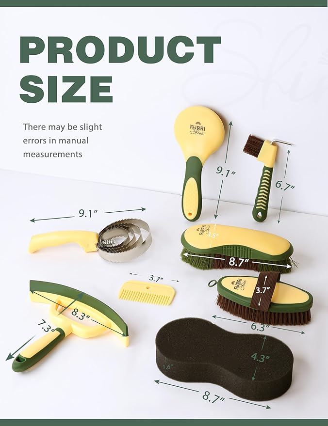 9PCS Horse Grooming Kit Curry Comb Sweat Scraper Horse Bathing Supplies Grooming Tools with Storage Bag Pasture Glow-PurrikoPets