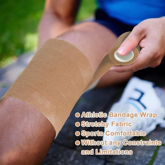 24 Pack Self Adhesive Bandage Wrap, 4” x 5 Yards Cohesive Medical Tape Elastic Wrap for Sports, Ankle, Wrist Sprains, Pet First Aid-PurrikoPets