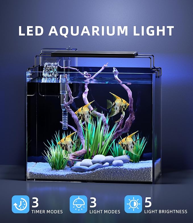 3 Gallon Fish Tank Aquarium Kit with Filter, LED Light with Timer, Siphon Vacuum Cleaner, Lid, Self-Cleaning Glass Rimless Betta Tank-PurrikoPets