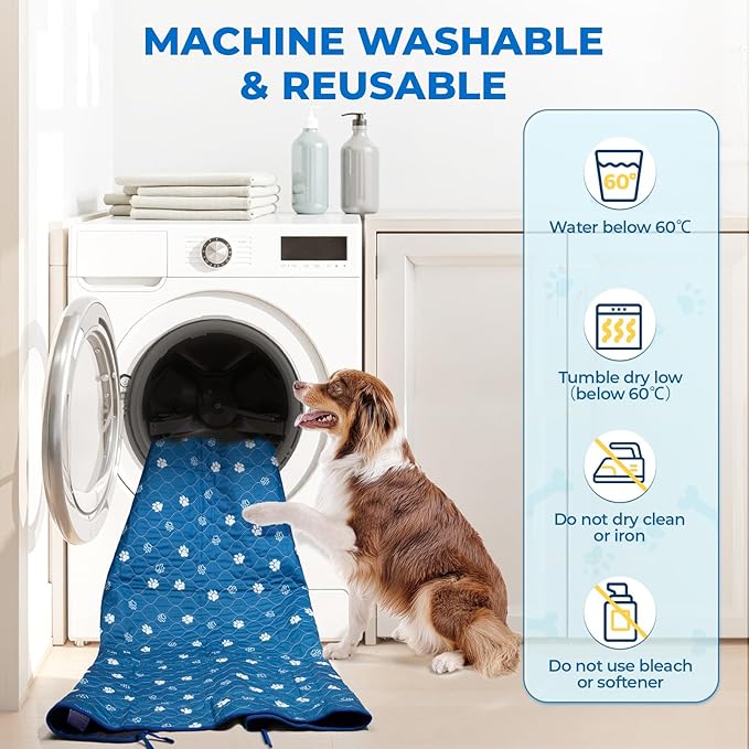 Fostanfly Washable Pee Pads for Dogs, 2 Pack Large 54"x54" Ultra-Absorbent and Leak-Proof Non-Slip Reusable Potty Training Pads for Dogs, Puppy & Cats of Add 8 Lanyards-Blue-PurrikoPets