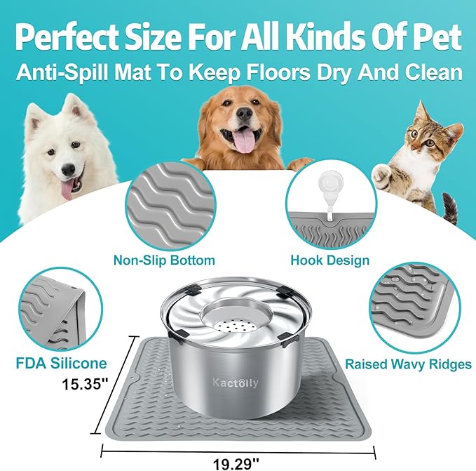 1.5 Gal Dog Water Bowl No Spill, 5.6L Stainless Steel Bowls and Non-Slip Dog Bowl Mats for Food and Water, Silicone Pet Feeding Mats for Floors Waterproof-PurrikoPets