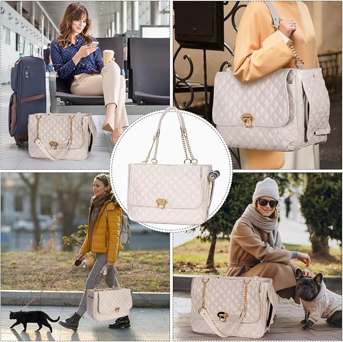 Fashion Pet Carrier Dogs Cat Small Animals Purse Bag, Leather Pet Carriers Dog Puppy Kitten Tote Travel Handbag TSA Airline-Approved-PurrikoPets