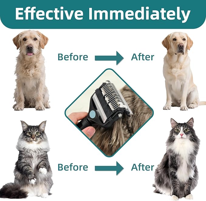 3-IN-1 Pet Grooming Tool - Undercoat Rake, Dematting Comb & Deshedding Brush for Cats & Dogs - Removes Mats, Tangles & Loose Fur, Reduces Shedding & Prevents Hair Mess (Blue)-PurrikoPets