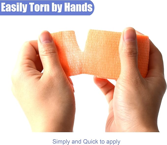 9 Pack 2" x 5 Yards Self Adhesive Bandage Wrap Self Stick Wrap for Ankle, Wrist, Finger, Sports, Breathable Cohesive Vet Tape for Pets (Light Orange)-PurrikoPets