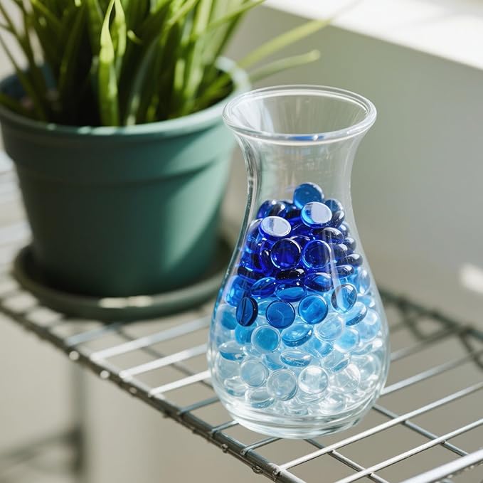 2.16LB Mix Colors Glass Beads Vase Filler Aquarium Gravel Decor Flat Glass Marbles Gems Pebbles Fish Tank Rocks Home Decorative Art Craft - 3 Colors Mixed-PurrikoPets