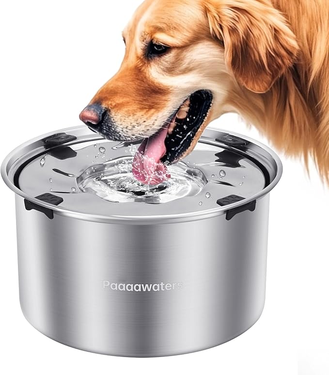 5.6L/190oz Large Dog Water Bowl No Spill, No Drip Dog Water Dispenser with Floating Disk, Stainless Steel Slow Drinking Bowl for Small Medium & Large Dogs-PurrikoPets