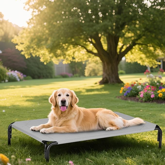 Elevated Dog Bed for Outdoor, XXL Raised Dog Cot Indestructible with Washable Mesh, Cooling Summer Pet Cot Chew Proof for Outside Camping Travel, 51 inch Grey-PurrikoPets