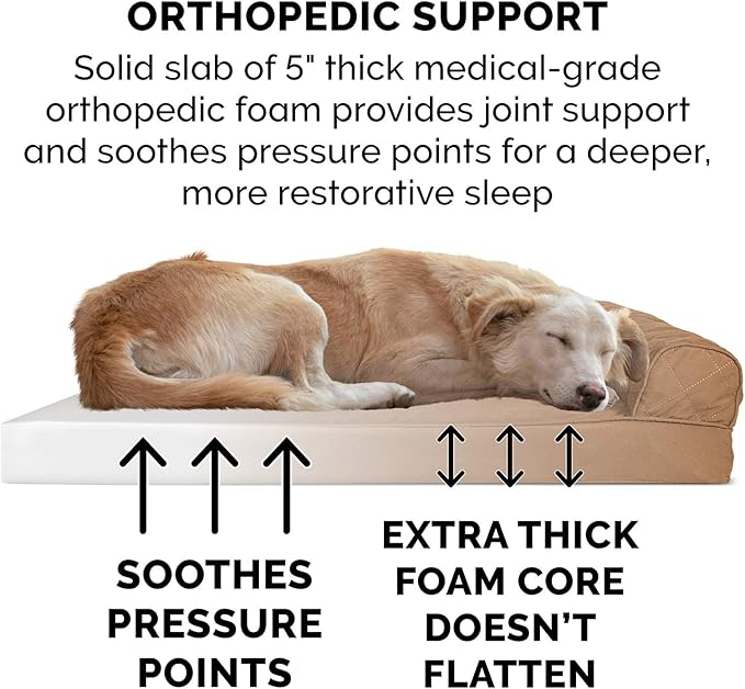 Furhaven Orthopedic Dog Bed for Large Dogs w/ Removable Bolsters & Washable Cover, For Dogs Up to 125 lbs - Quilted Sofa - Toasted Brown, Jumbo Plus/XXL-PurrikoPets