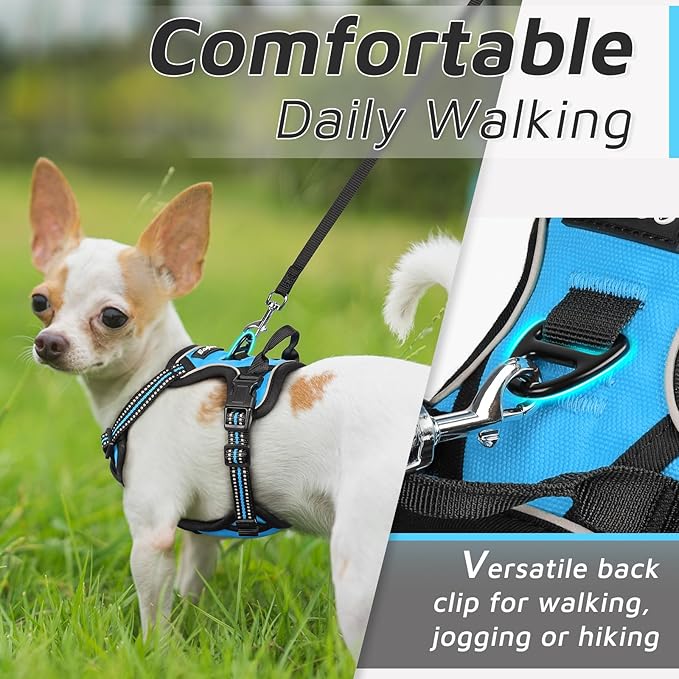 Eagloo Small Dog Harness No Pull, Service Vest with Reflective Strips and Control Handle, Adjustable and Comfortable for Walking, No Choke Pet Harness with 2 Metal Rings, Sky Blue, XS-PurrikoPets