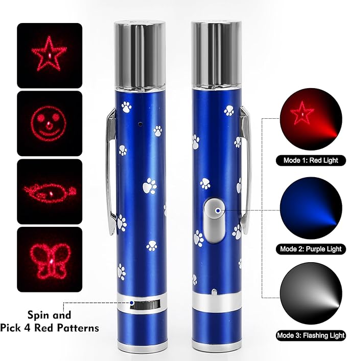 EAWONGEE Cat Toys, Interactive Toy for Cats with 7 Light Projection Modes, Interactive Kitty and Pet Dog Toy for Training Chaser, 2 Pieces Blue-PurrikoPets