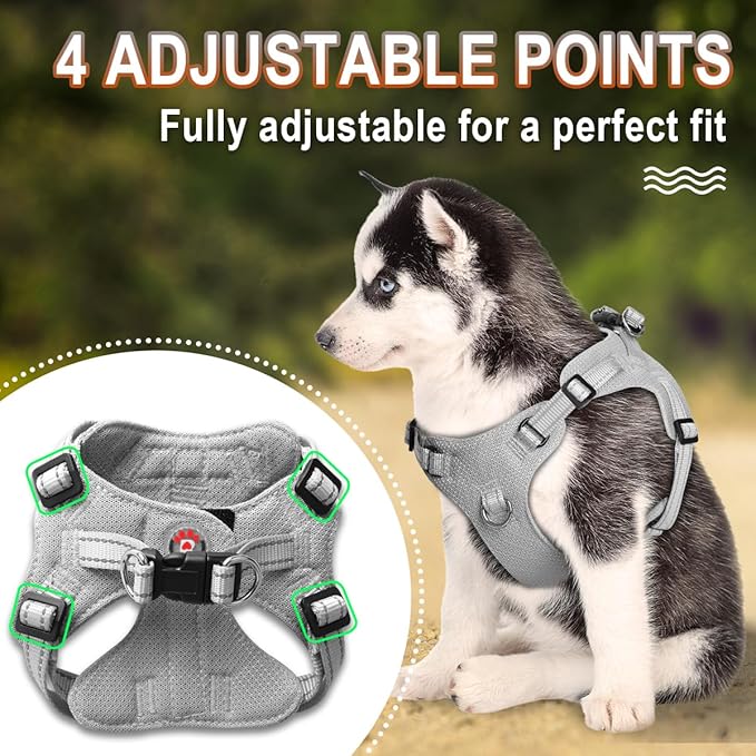 Dog Harness Step in Dog Vest Harness, Reflective Adjustable Puppy No Pull Harness Breathable Soft for Small and Medium Dogs Cats, Grey, XS-PurrikoPets