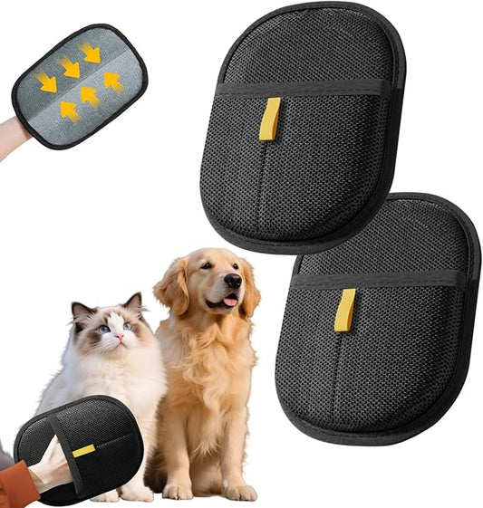 2Pcs Pet Hair Removal Gloves for Dogs and Cats, 2025 Upgraded Electrostatic Magic Hair Remover Glove,Reusable for Couch, Car Seat, Clothing, Carpet, Furniture & Bed Sheets(Black)-PurrikoPets