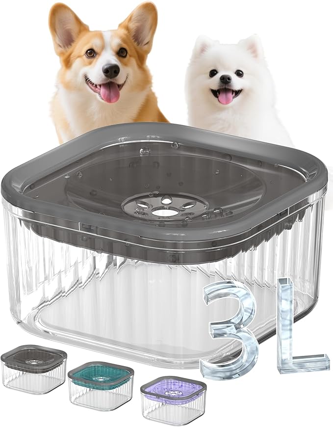 3L Dog Water Bowl No Spill 101oz Large Capacity Spill Proof Slow Drinking Water Feeder No Splash Pet Water Bowl Vehicle Carried Travel Dog Bowl for Sloppy Messy Drinkers Cats(Dark Gray)-PurrikoPets